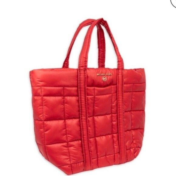 Michael Kors Stirling Small Quilted Recycled Polyester Tote Bag - Red $258 - Picture 1 of 11